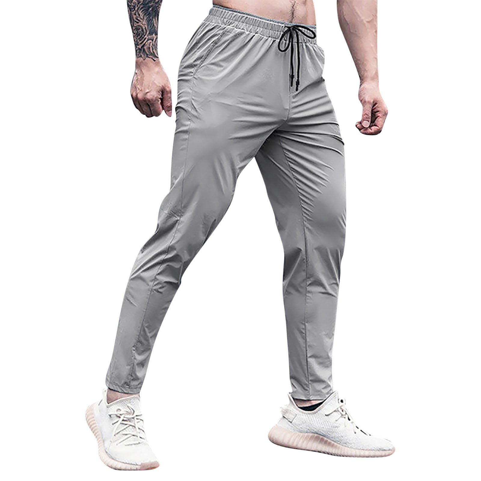 LEEy-World Sweatpants For Men Mens Running Jogger Pants Workout Sweatpants  Lightweight Thin Quick Dry Tapered Hiking Pants Sports Pants Grey,L