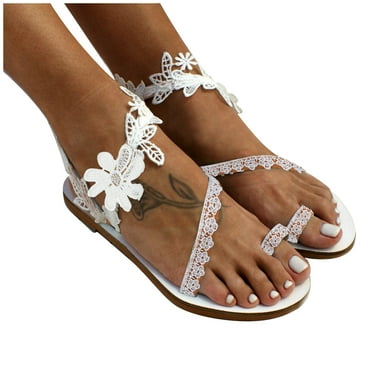 LEEy-World Walking Shoes Women Womens Flat Sandals Beaded Bohemian Elastic Back Strap Rhinestone Summer Slip On Sandals