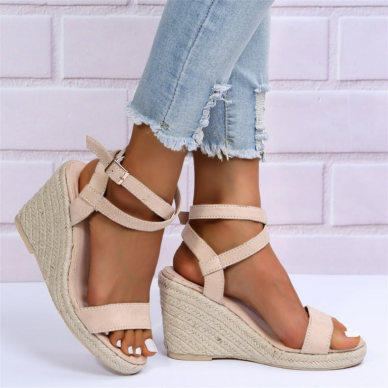 Ladies nude 2025 wedge shoes