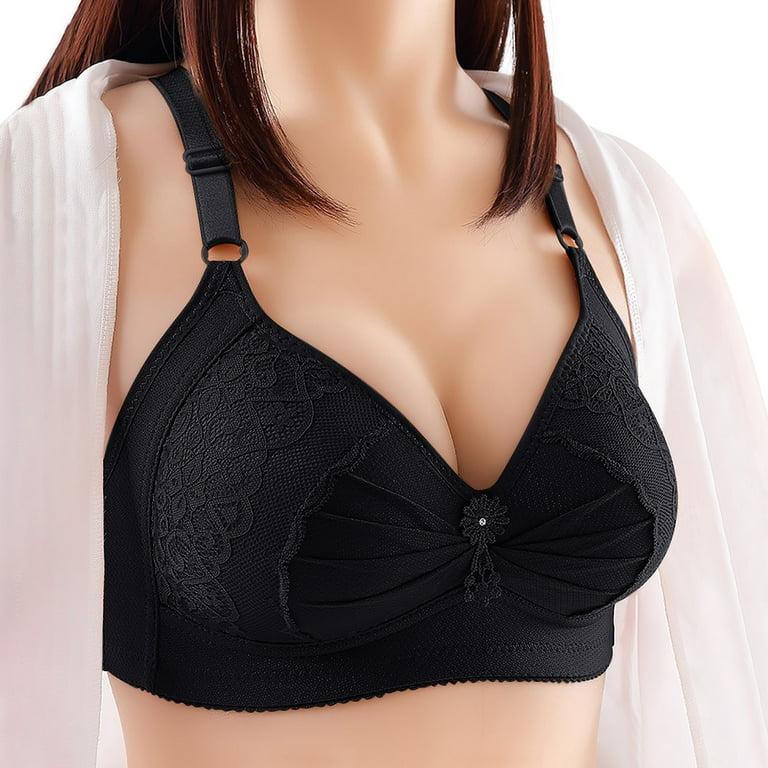 LEEy-World Lingerie for Women Women's Easy Does It Underarm Smoothing with  Seamless Stretch Wireless Lightly Lined Comfort Bra Black,44/100D 