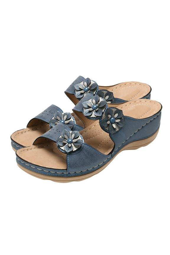 Women'S Slippers Women's Summer Rome Style Flower Comfortable Light Slippers Soft Sole Slippers for Women Open Toe