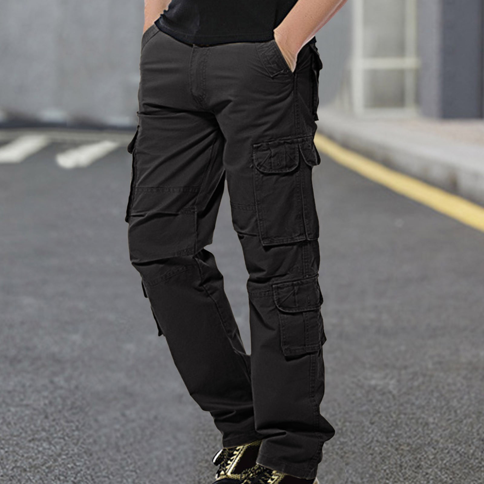 Trendy Cotton Blend Cargo Pants Men's Multi Flap Pocket - Temu