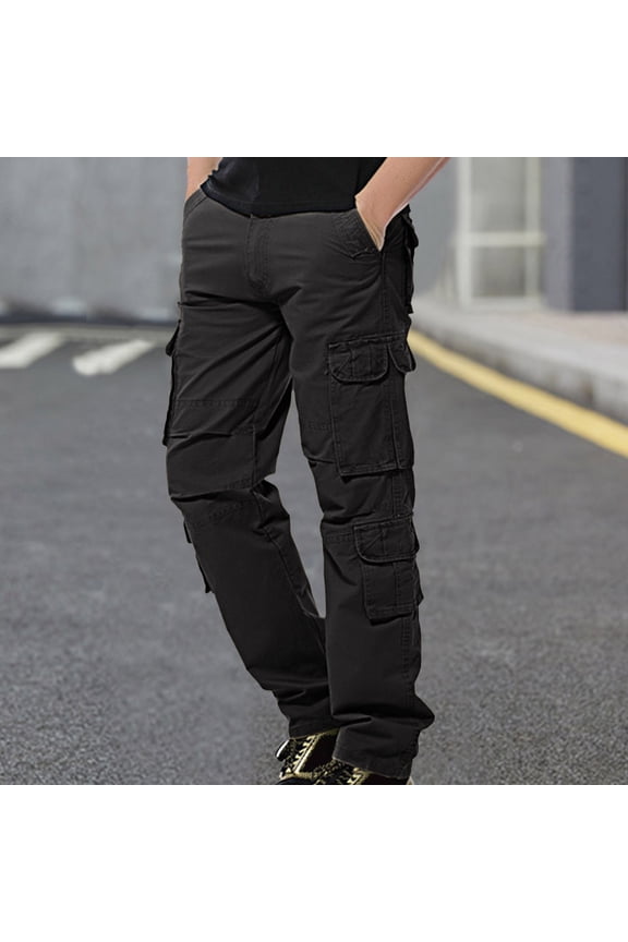 Work Pants for Men Men's Cargo Pants with Pockets Cotton SweatPants Casual Jogger Sports Outdoor Trousers Black,32