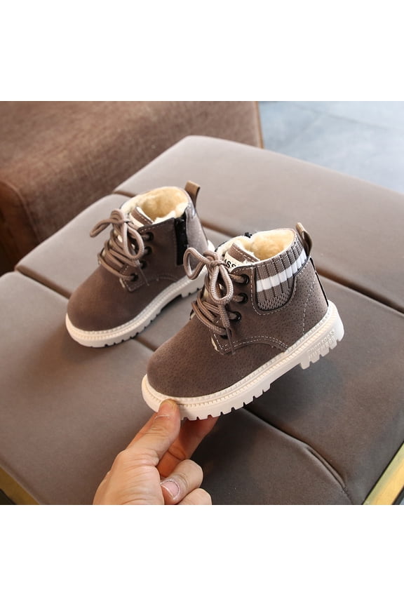 Baby Shoes Lace Girls Toddler Warm Short Booties Boots Baby Boys Ankle Shoes Kids Up Baby Shoes New Born Shoes (Grey, 8 Toddler)