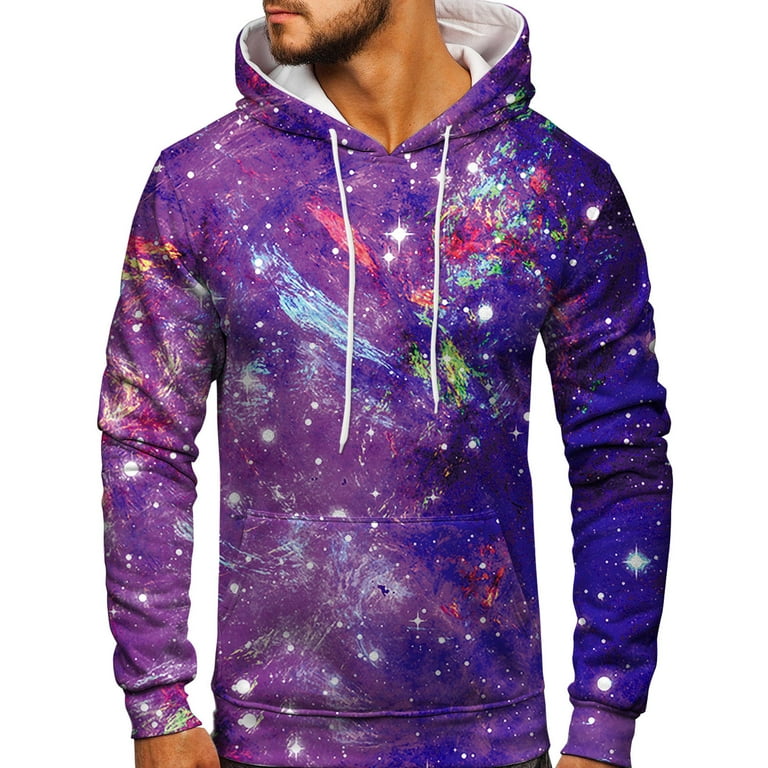 Guys galaxy print drawstring hooded sweatshirt sale