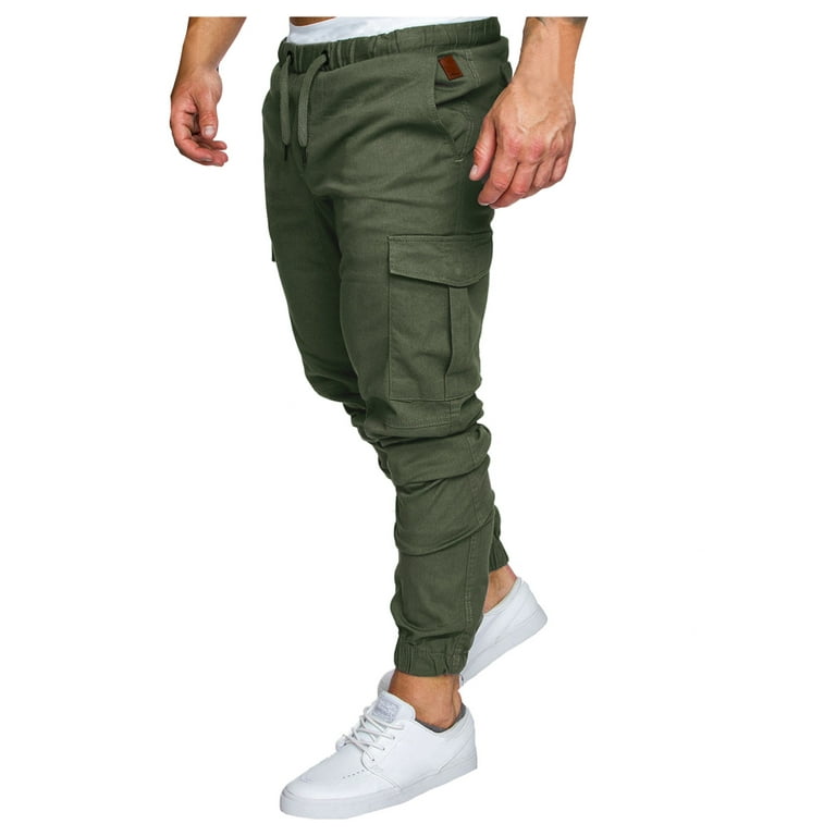 LEEy-world Cargo Pants Cargo Sweatpants for Men Drawstring Cargo Sweat  Pants Men's Sweatpants Open Bottom Jogger Sweatpants with Pockets Green,M