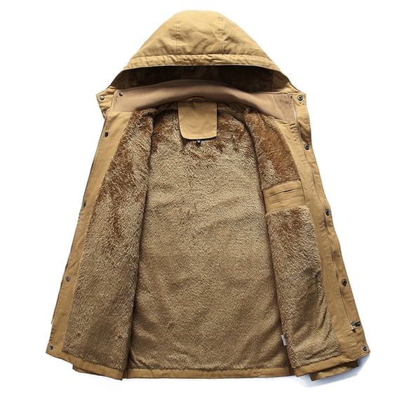 LEEy-world Coats for Men Mens Lightweight Softshell Jacket With Removable Hood, Lined Water Repellent Insulated Winter Coat Khaki,L