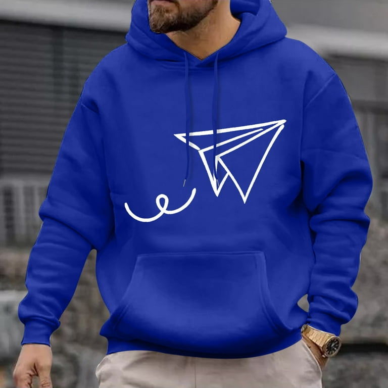 LEEy-world Crewneck Sweatshirts Mens Hooded Sweatshirt Long Sleeve Pullover  Hoodie with Arm Logo, Officially Licensed Blue,3XL
