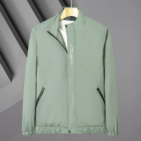 LEEy-world Fall Jacket Men's Lightweight Jackets Casual LayCollar Jacket Front-Zip Golf Jacket Work Coat Windbreaker with Zip Pockets Green,3XL