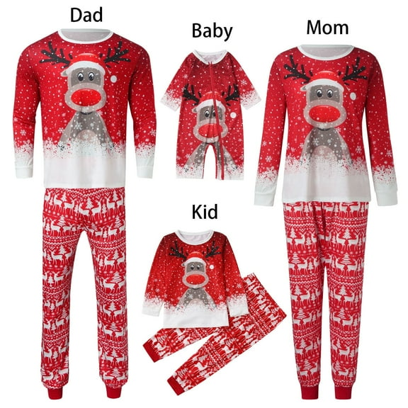 LEEy-world Family Christmas Pajamas Matching Sets Women Mom Christmas Deer Print Long Sleeve Tops and Pants 2PC Set Outfirs Family Matching Pajamas Sleepwear Clothes Red,S