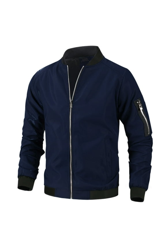 Trench Coat Men Men'S Full-Zip Jacket Casual Stand Collar Outwear Winter Tactical Jackets Warm Coats Dark Blue,XL