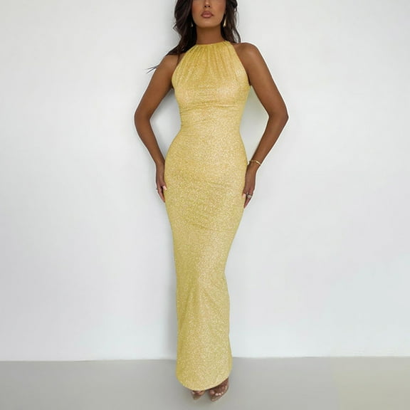 LEEy-world Formal Dresses For Women Women's Sleeveless A Line Fit and Flare Glitter Above Knee Party Skater Dress Gold,XL