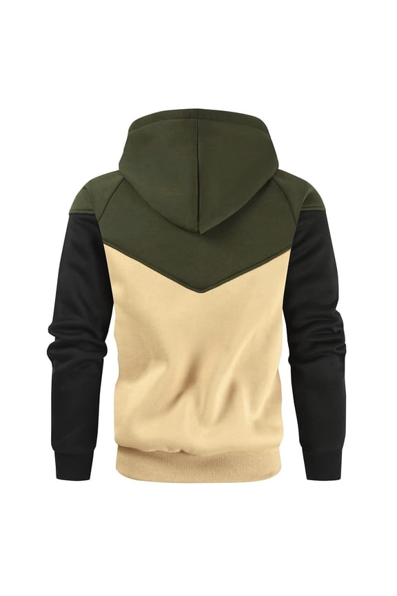 Gifts For Men Men's Color Block Hoodie-Full Zip Heavyweight Hoodie-Camo zip up hoodie With Kanga Pocket Army Green,M