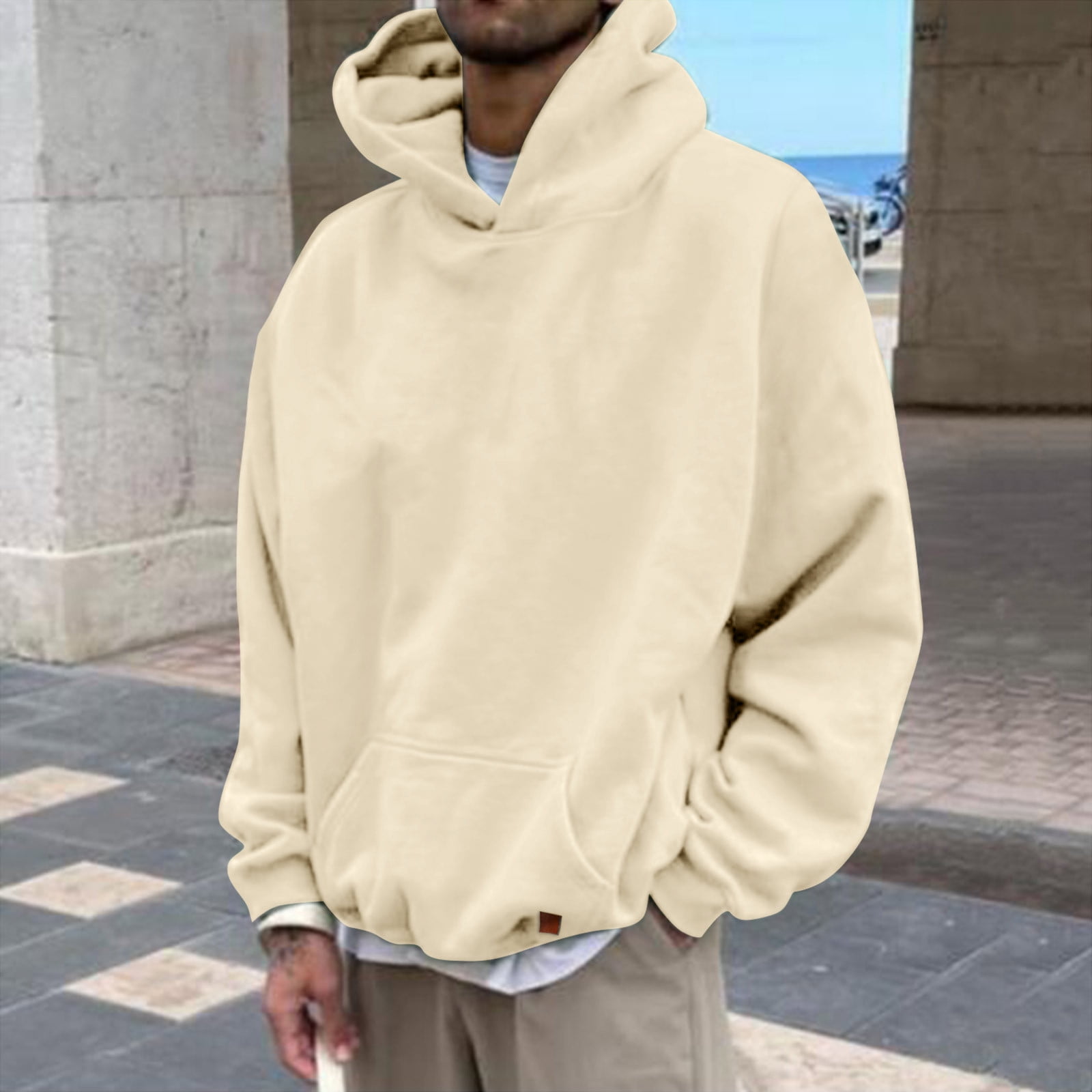 LEEy-world Graphic Hoodies For Men Mens Casual Fashion Sweatshirt  Lightweight Active Pollover Shirt Hoodie Beige,M