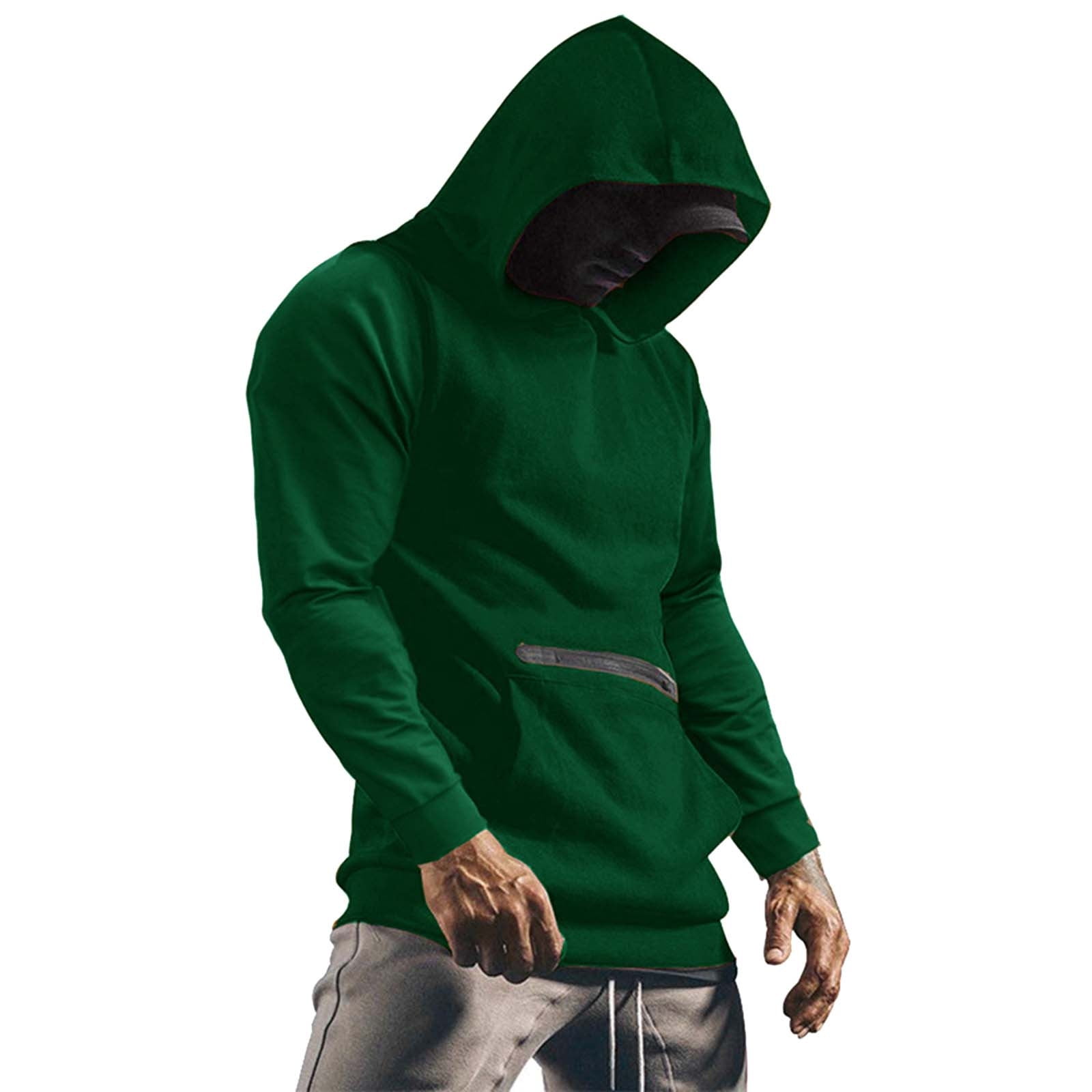 LEEy-world Hoodies For Boys Men's Full Zip Hoodie zippered Color Block  hooded slim Fit Long Sleeve Lightweight Sweatshirt Green,XL
