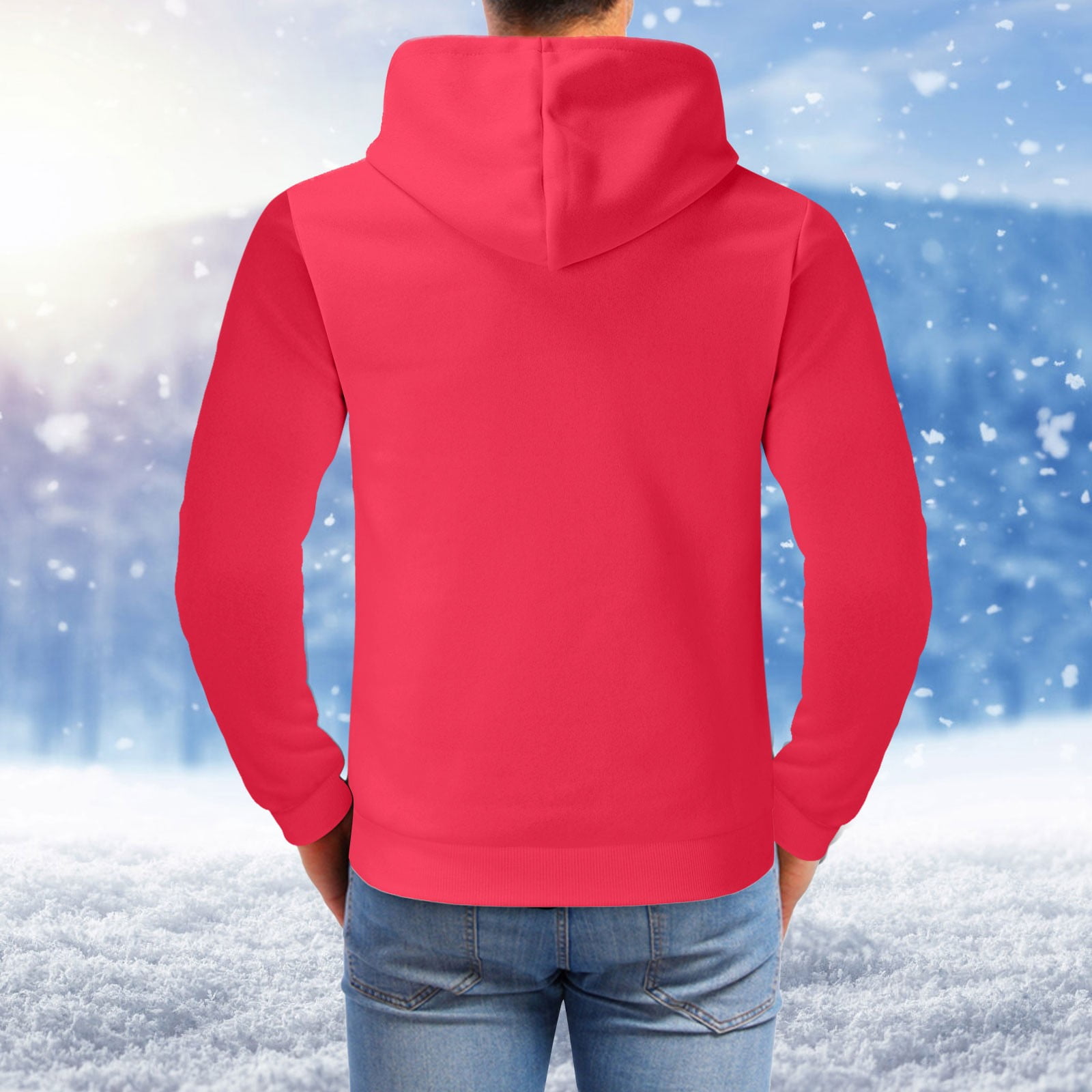 LEEy-world Hoodies For Men Full Zip Men's Zip Up Hoodie Heavyweight Lined  Jacket Wool Warm Thick Winter Coat Sweatshirt Red,XXL 