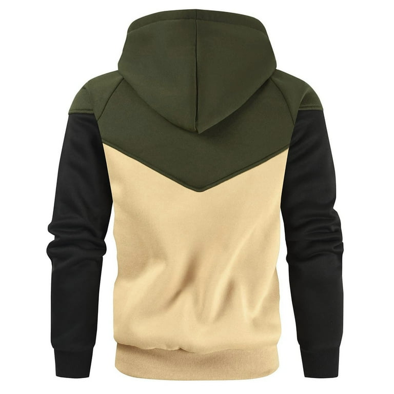 LEEy world Hoodies for Men Men s Casual Workout Hoodie Full Zip Tops Drawstring Stitching Collision Color Long Sleeve Comfy Hooded Sweatshirt Army
