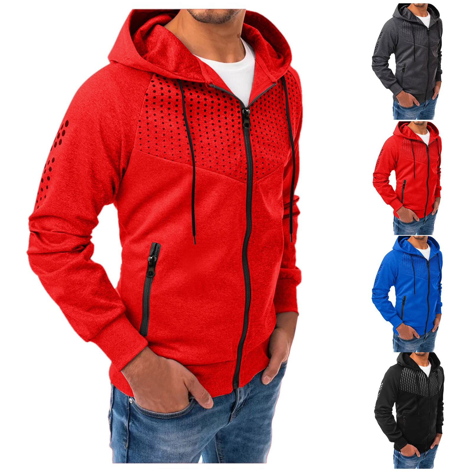 LEEy world Hoodies for Men Men s Sports Casual Full Zipper Long