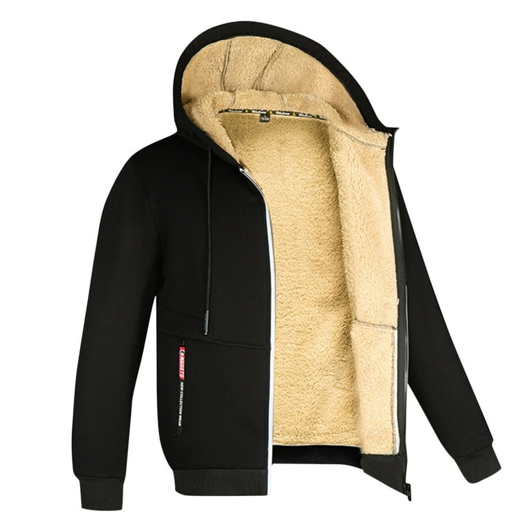LEEy-world Hoodies for Men Men's Zip Up Hoodie Heavyweight Lined Jacket  Wool Warm Thick Winter Coat Sweatshirt Black,L 
