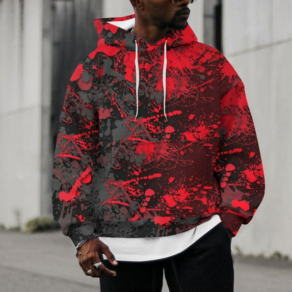 LEEy-world Hoodies for Men Mens Crewneck Sweatshirt Long Sleeve Pullover with Arm Logo, Officially Licensed Red,XL