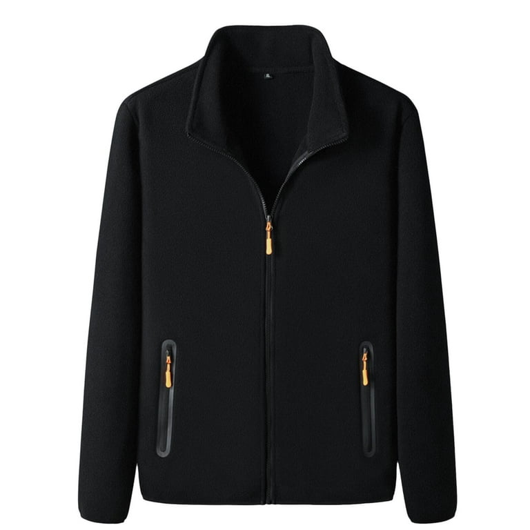 LEEy-world Jackets for Men Fashion Men's Hoodie Jacket 6 Zip-Pockets Warm  Winter Jacket Tactical Jacket Black,M