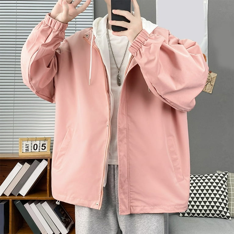 LEEy-world Jackets for Men Men Essentials Men's Packable Lightweight Water-Resistant  Puffer Jacket Pink,XXL 