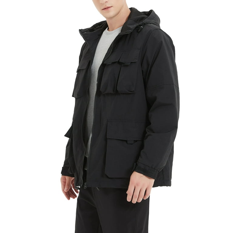 LEEy-world Jackets for Men Men Men'S Tactical Jacket Winter Snow Ski Jacket  Water Resistant Softshell Lined Winter Coats Multi-Pockets Black,XL