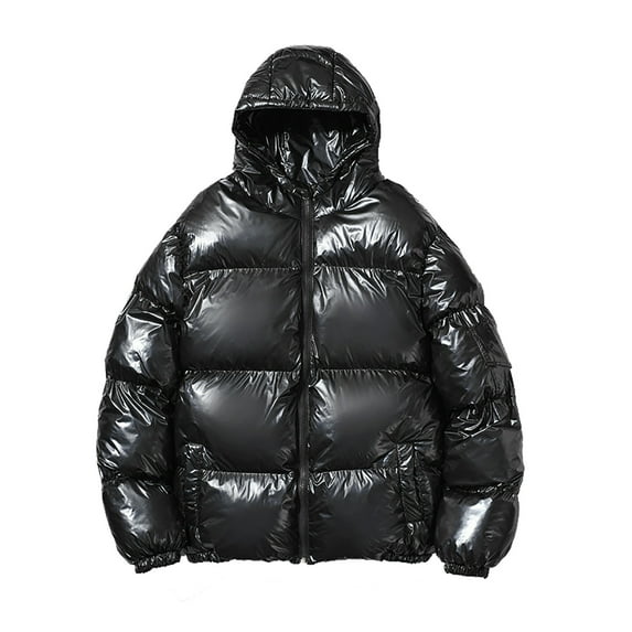 LEEy-world Heavy Winter Coats for Men Men's Winter Coats Water-Repellent Windproof Thicken Parkas Long Hooded Padded Puffer Jacket Black,M