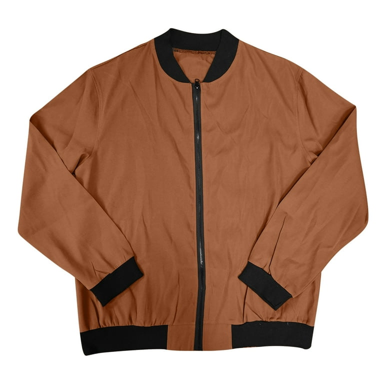 LEEy-world Jackets for Men Slim Fit Lightweight Jacket Casual Bomber Jacket  Sportswear Brown,M