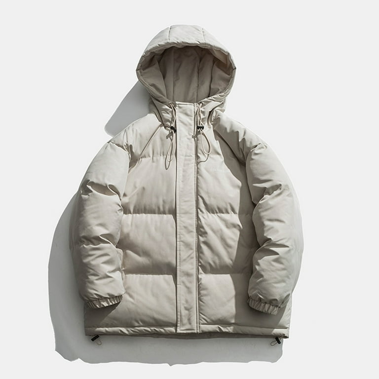LEEy world Jean Jacket Men s Coats Winter Thicken Cotton Tactical Work Jackets with Hood Khaki M
