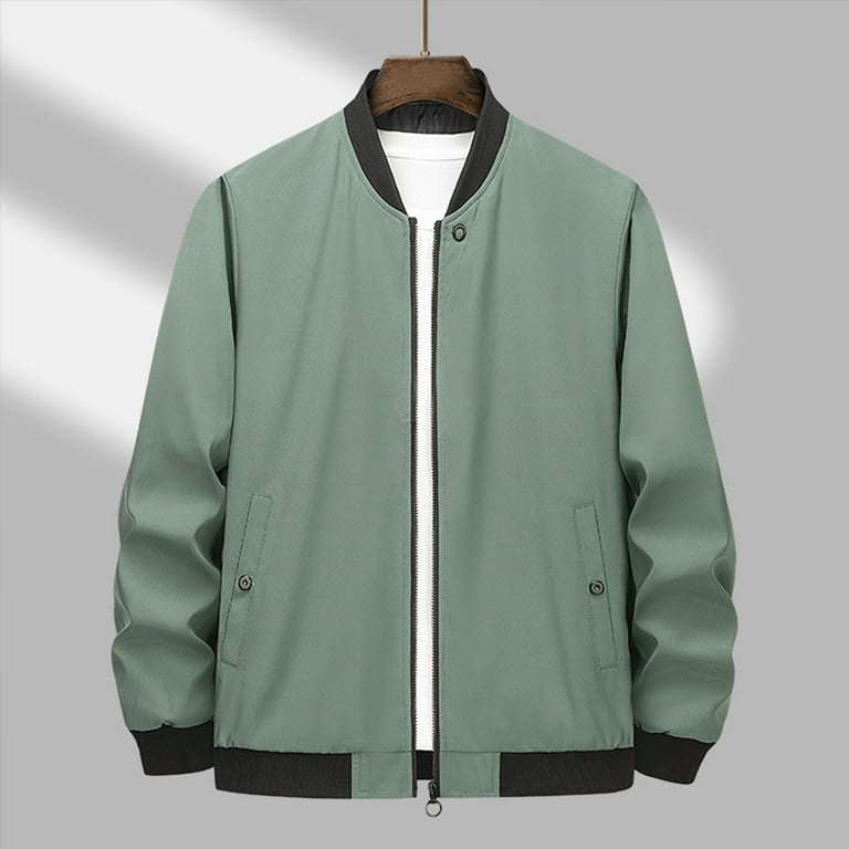 LEEy-world Jean Jacket for Men Men's Bomber Windbreaker Jacket Lightweight  Water Resistant Full Zip Casual Jackets Slim Fit Green,XXL