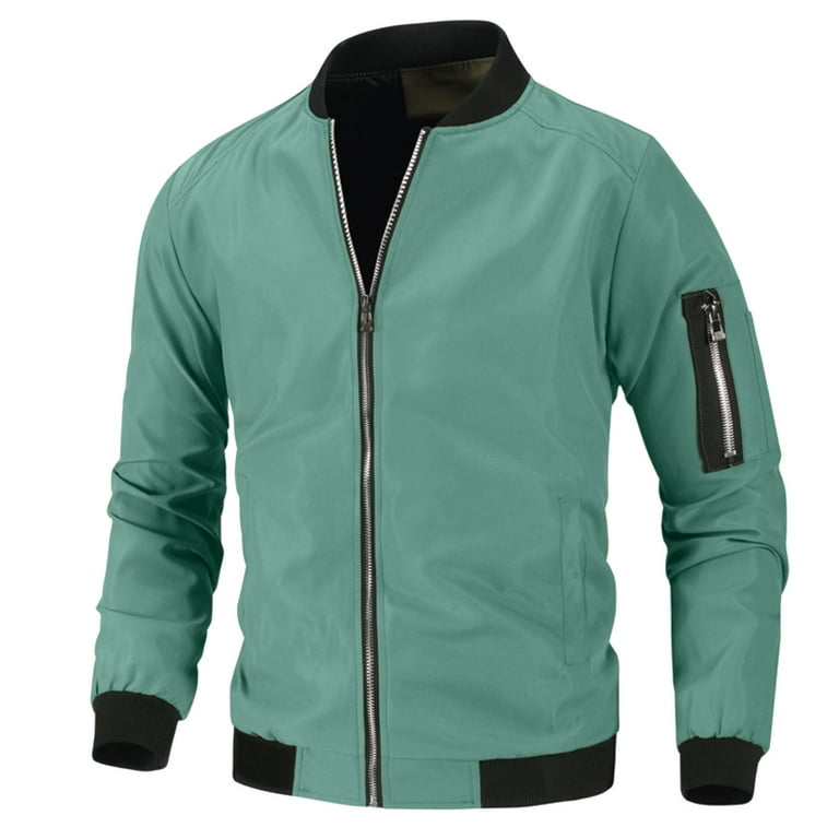 LEEy-world Leather Jacket Men Men'S Bomber Jackets Lightweight Water  Resistant Breathable Spring Fall Full Zip Thin Windbreaker Light Jackets  Green,XL 