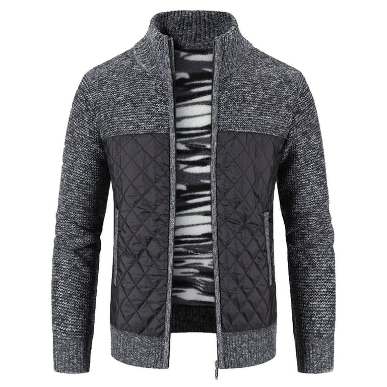 LEEy world Leather Jacket Men Men s Hooded Jacket Quilted Coat Sherpa Lined Dark Gray L Walmart