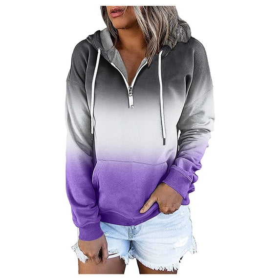 LEEy-world Lightweight Hoodies for Women Zip Up Women's Camouflage Print Casual Leopard Pullover Long Sleeve Sweatshirts Top Blouse Purple,XXL