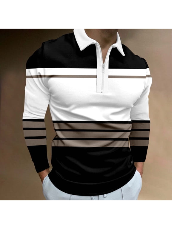 Long Sleeve Polo Shirts For Men Men Spring Top Shirt Zipper Lapel Flame Print Long Sleeve Casual T Shirt Tops Fashion Top Shirt Black,M