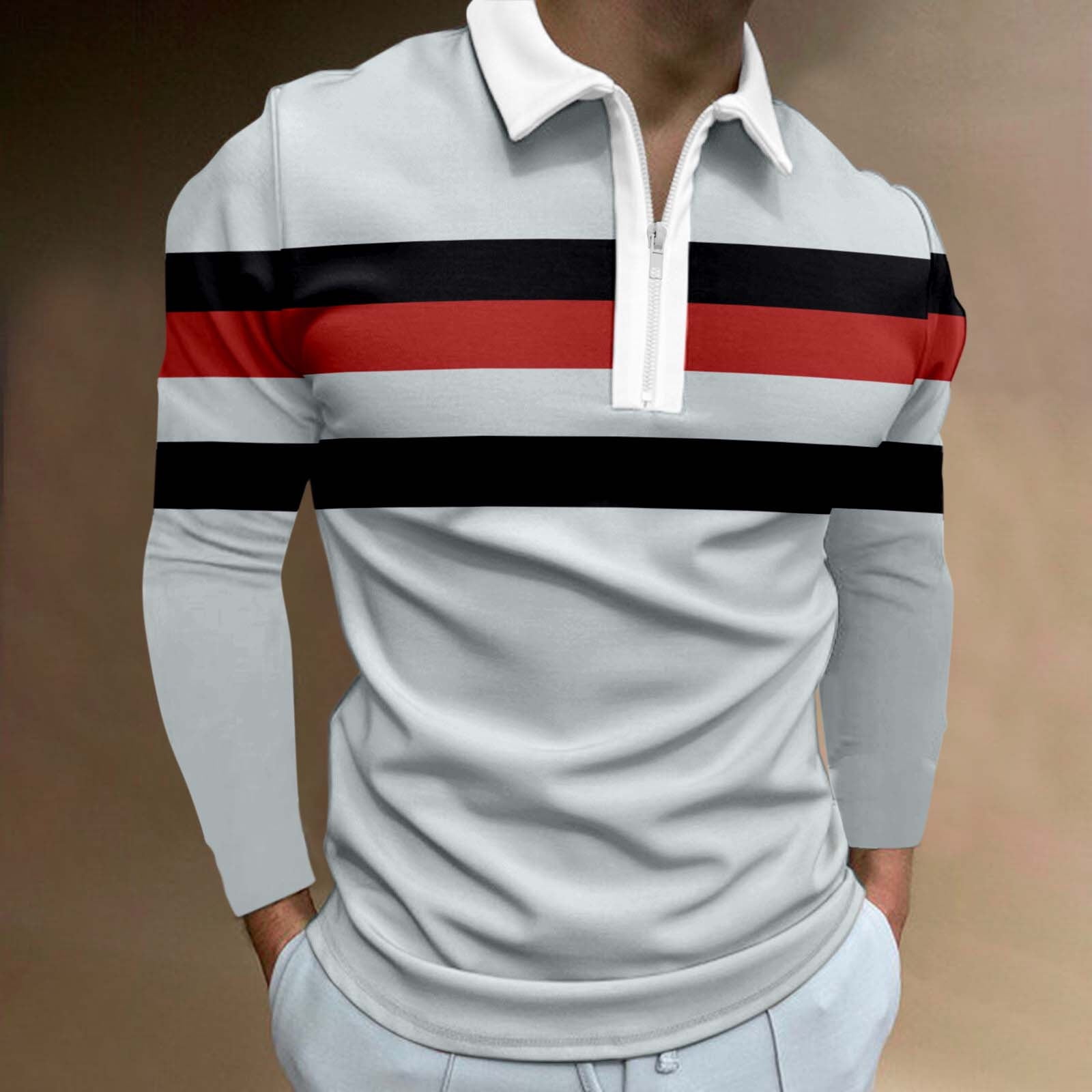 red long sleeve polo shirt with white collar