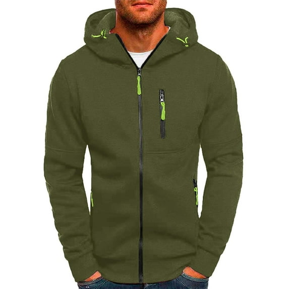 LEEy-world Mens Hoodies Graphic Men's Full Zip Hoodie zippered Color Block hooded slim Fit Long Sleeve Lightweight Sweatshirt Army Green,4XL
