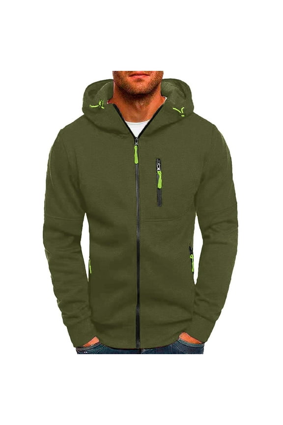 Men'S Fashion Hoodies & Sweatshirts Hoodies for Men Full-Zip Hooded Sweatshirt Slim Fit Softshell Hoody Jacket Army Green,L