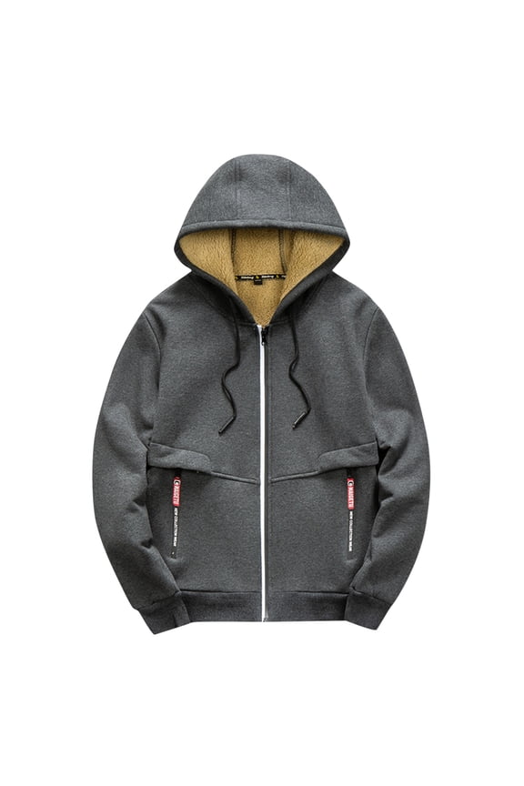 Men'S Fashion Hoodies & Sweatshirts Men's Sherpa Jacket Full Zip Warm Jacket Windproof Outdoor Hiking Casual Winter Coat with Zip Pockets Grey,L