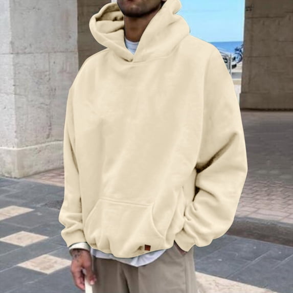LEEy-world Men'S Hoodies Men's Sweatshirt, EcoSmart Fleece Hoodie, Cotton-Blend Fleece Hooded Sweatshirt, Plush Fleece Pullover Hoodie Beige,3XL