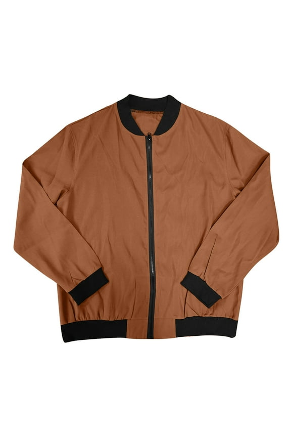 Mens Jacket Casual Washed Cotton Hooded Jacket Lightweight Zip up Fall Jackets Brown,M