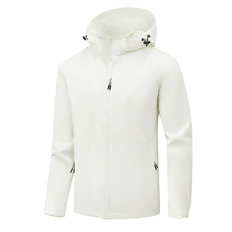 LEEy-world Mens Jacket Winter Casual Washed Cotton Hooded Jacket  Lightweight Zip up Fall Jackets White,4XL