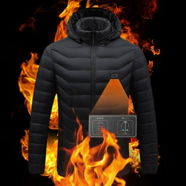 LEEy-world Mens Jacket Winter Mens Parka Jacket Waterproof Cotton Quilted Coat Winter Outwear with Real Hood Thick Outdoor Snowjacket Black,XXL