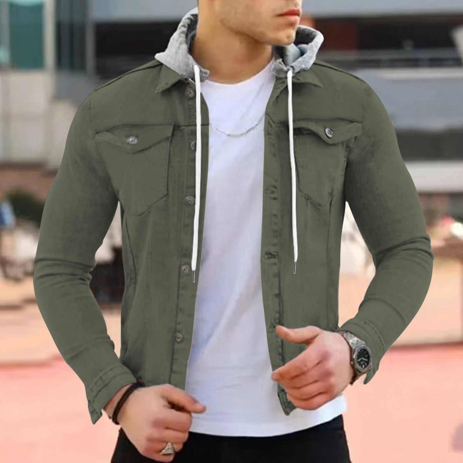 LZLER Hoodie Jean Jacket for Men,Casual Slim Fit Men's Denim Jacket with  Hood : : Clothing, Shoes & Accessories