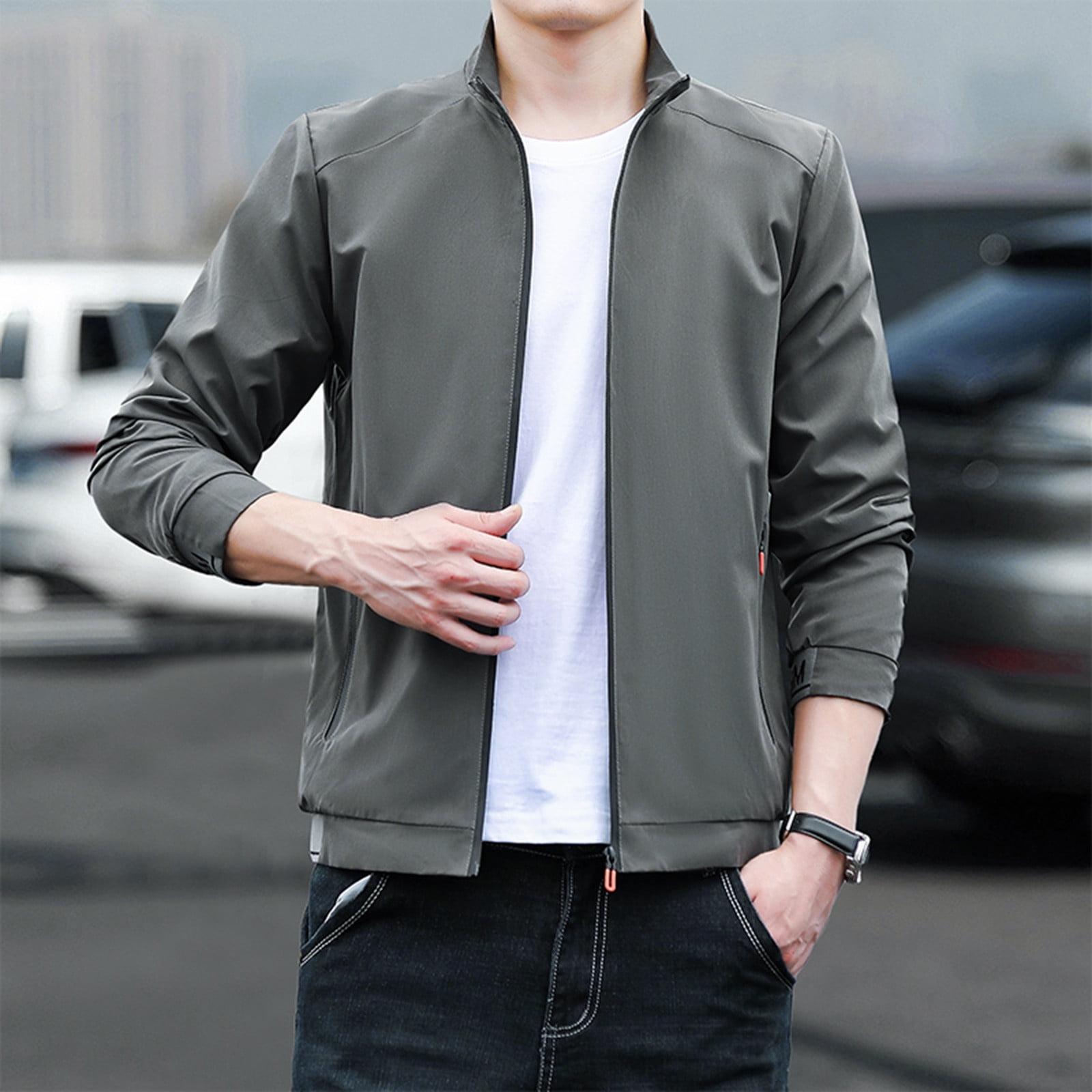 LEEy-world Mens Jackets Casual Men's Jacket Full Zip Stand LEEy-world Mens Jackets Casual Men's Jacket Full Zip Stand