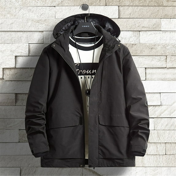 LEEy-world Mens Jackets Casual Stylish Men's Long-Sleeve Full-Zip Lightweight Packable Hooded Puffer Jacket Black,4XL