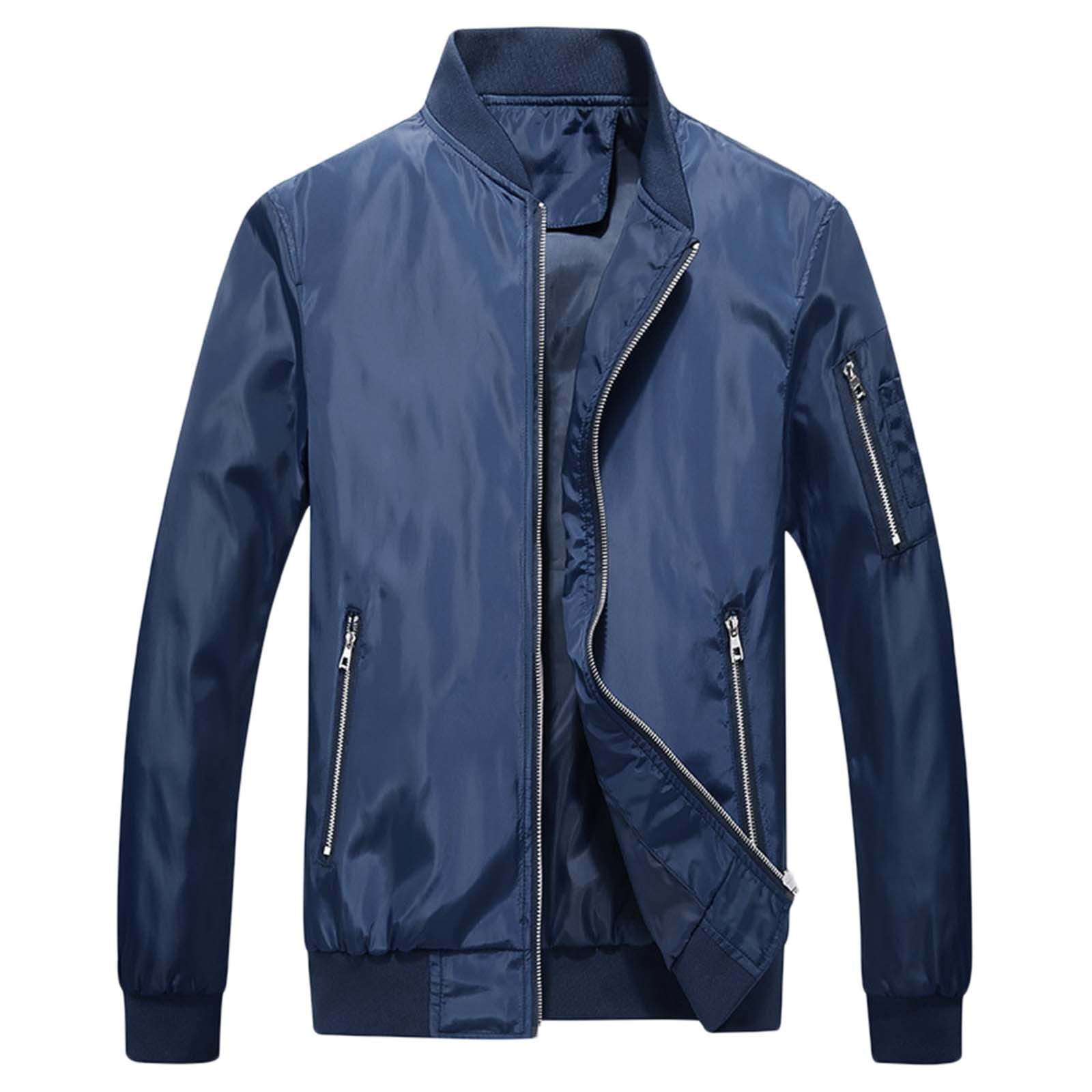 Men's Leisure Jacket Lightweight Flap Pocket Windbreaker Zipper Lapel Bomber  Jacket Nylon Biker Jacket Winter Outerwear at  Men's Clothing store