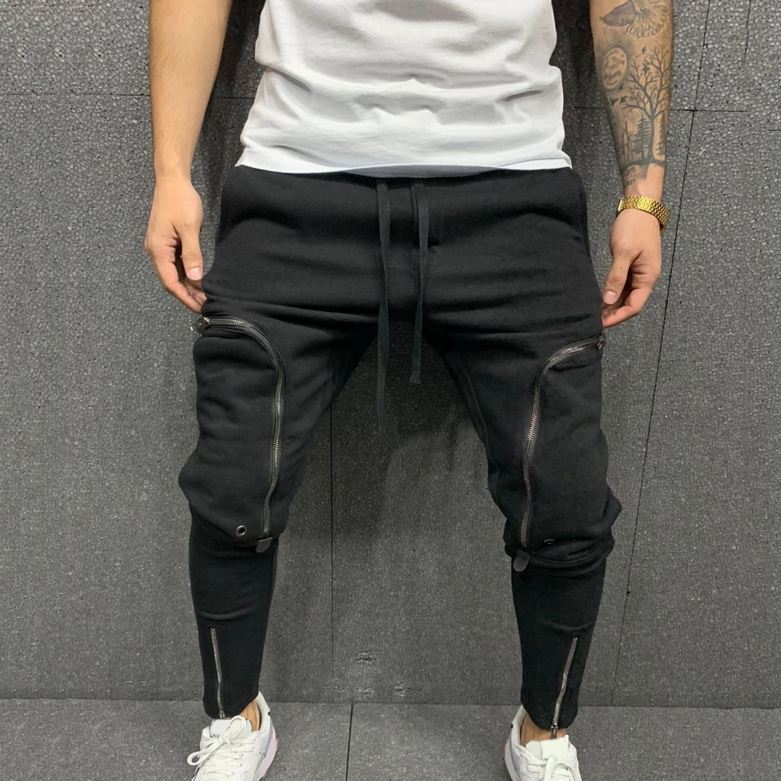 Mens Fashion Cargo Pants - Casual Cotton Tapered Stretch Twill Drawstring Athletic  Joggers Sweatpants with Pockets Plus Size Pants