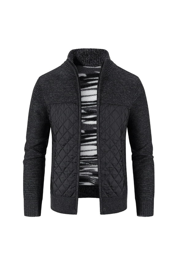 Mens Leather Jacket Mens Quilted Lined Jacket,Plaid Cozy Warm Flannel Jacket Hooded Coat Winter Zip Up Coats Outwear Black,3XL