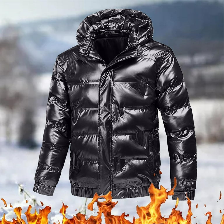 LEEy-world Mens Winter Coats With Hood Men's Jacket Full Zip Stand Collar  Windproof Windbreaker Fall Winter Jacket with Pockets Black,3XL